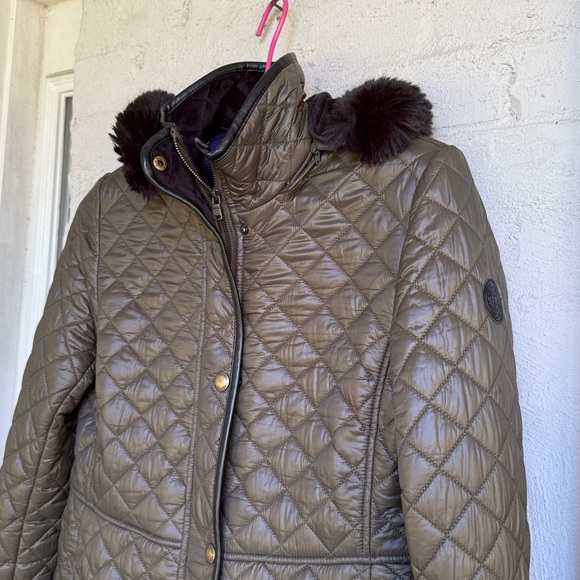 Lauren Ralph Lauren Olive/Black Diamond Quilted Coat with Hood Size Small - Picture 7 of 14